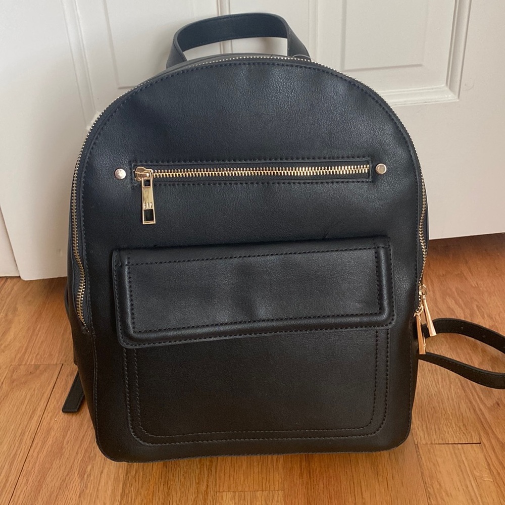 NWT black vegan leather backpack with gold details from Gap